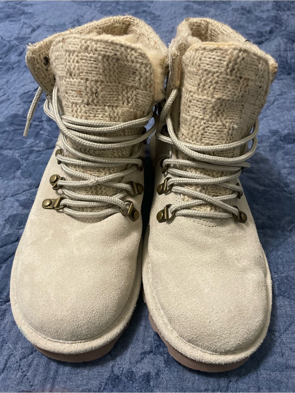 BearPaw Cream Suede Lace-Up Winter Boots